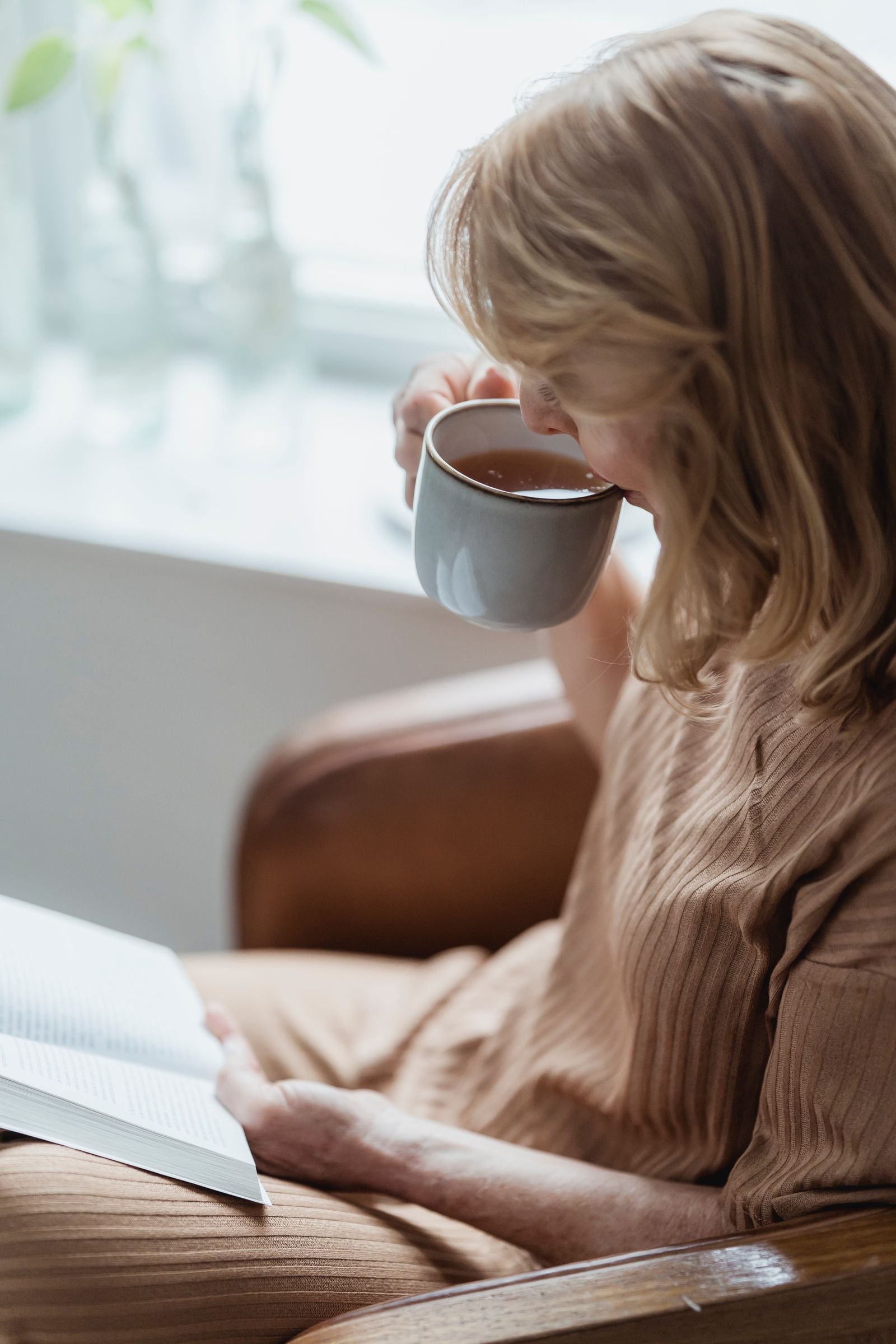 Quiet time at home with tea and a book
