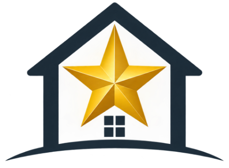 Navy house outline with a gold star
